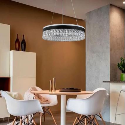 LED Димируем кристален полилей на връв LED/90W/230V 3000-6500K черен + дистанционно управление