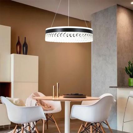 LED Димируем кристален полилей на връв LED/90W/230V 3000-6500K черен + дистанционно управление