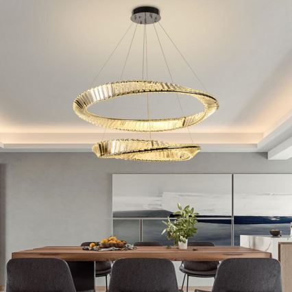 LED Димируем кристален полилей на нишка LED/90W/230V 3000-6500K лъскав хром + дистанционно управление