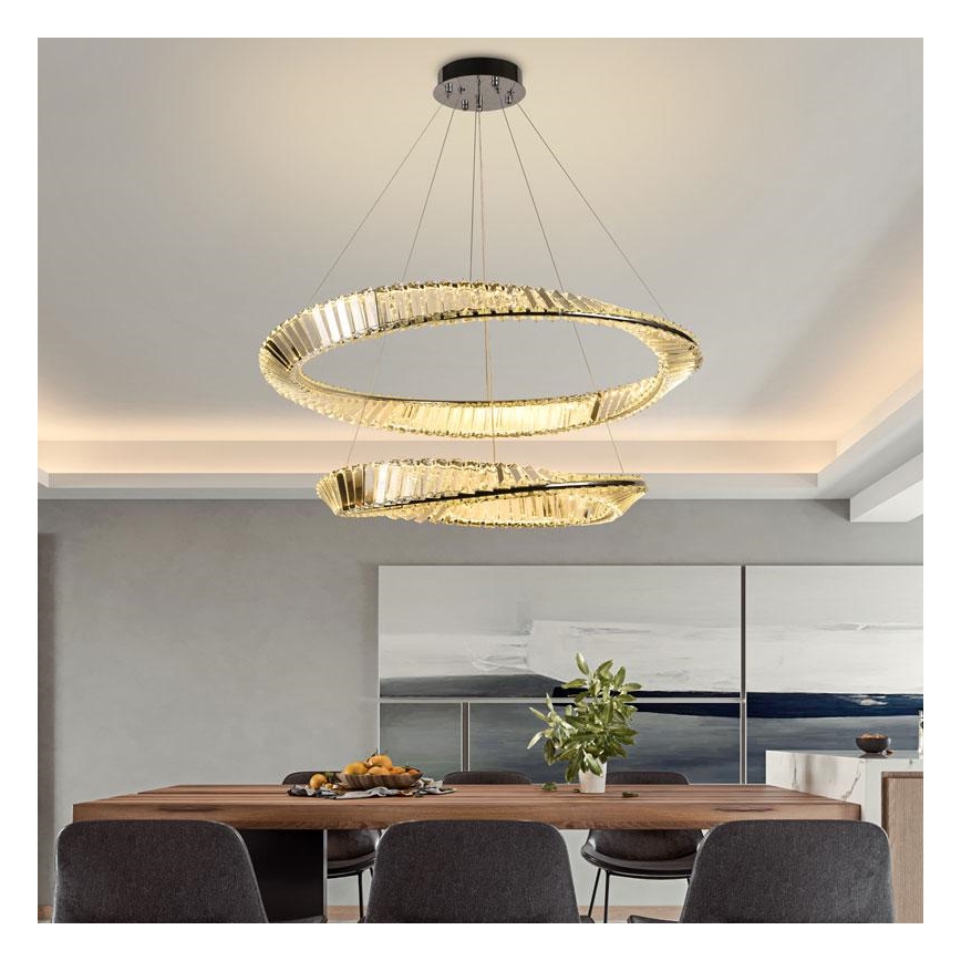 LED Димируем кристален полилей на нишка LED/90W/230V 3000-6500K лъскав хром + дистанционно управление