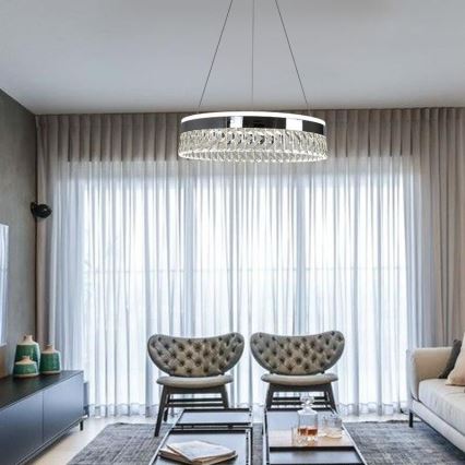 LED Димируем кристален полилей на нишка LED/90W/230V 3000-6500K лъскав хром + дистанционно управление