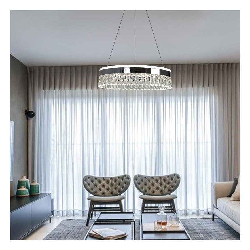 LED Димируем кристален полилей на нишка LED/90W/230V 3000-6500K лъскав хром + дистанционно управление