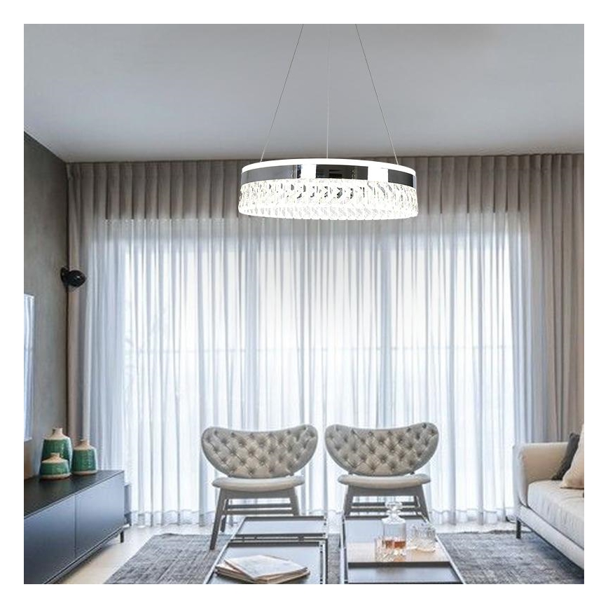 LED Димируем кристален полилей на нишка LED/90W/230V 3000-6500K лъскав хром + дистанционно управление