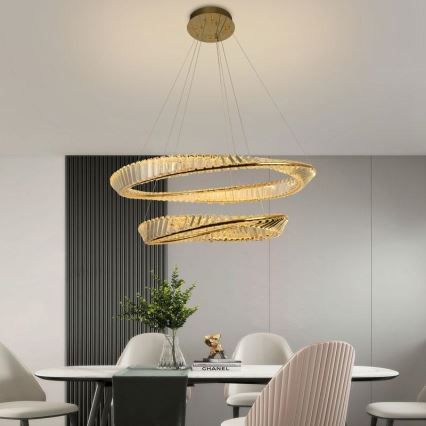 LED Димируем кристален полилей на връв LED/90W/230V 3000-6500K златист/хром + дистанционно управление