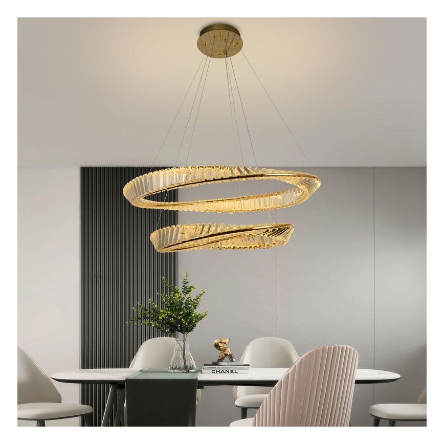 LED Димируем кристален полилей на връв LED/90W/230V 3000-6500K златист/хром + дистанционно управление