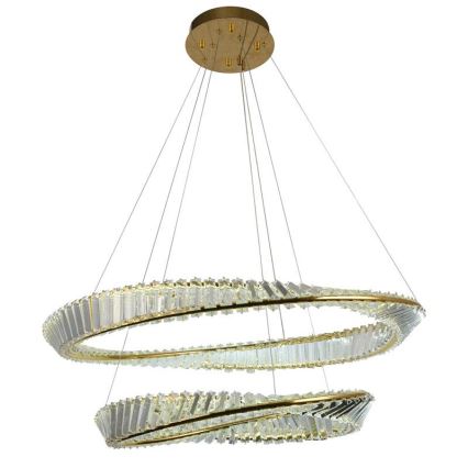 LED Димируем кристален полилей на връв LED/90W/230V 3000-6500K златист/хром + дистанционно управление