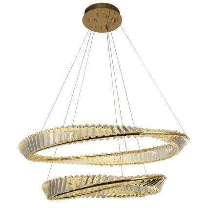 LED Димируем кристален полилей на връв LED/90W/230V 3000-6500K златист/хром + дистанционно управление