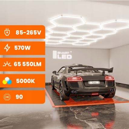 LED димируемо таванно осветително тяло HEXAGON LED/570W/85-265V 5000K 522x298 cm CRI 90 IP54 бяло