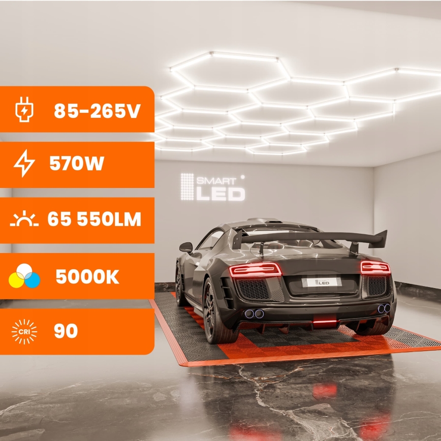 LED димируемо таванно осветително тяло HEXAGON LED/570W/85-265V 5000K 522x298 cm CRI 90 IP54 бяло