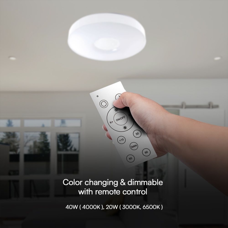 LED Димируем плафон LED/40W/230V 3000-6500K 39 см бял + дистанционно управление