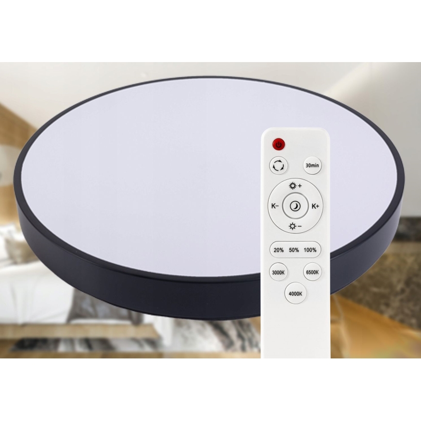 LED Димируем плафон LED/40W/230V 3000-6500K Ø 40 см черен + дистанционно управление