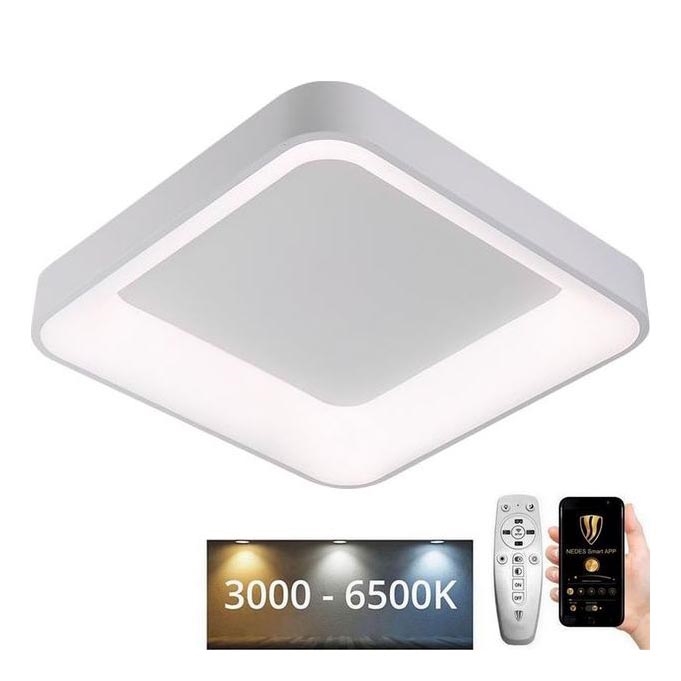 LED Димируем плафон LED/45W/230V 3000-6500K бял + дистанционно управление