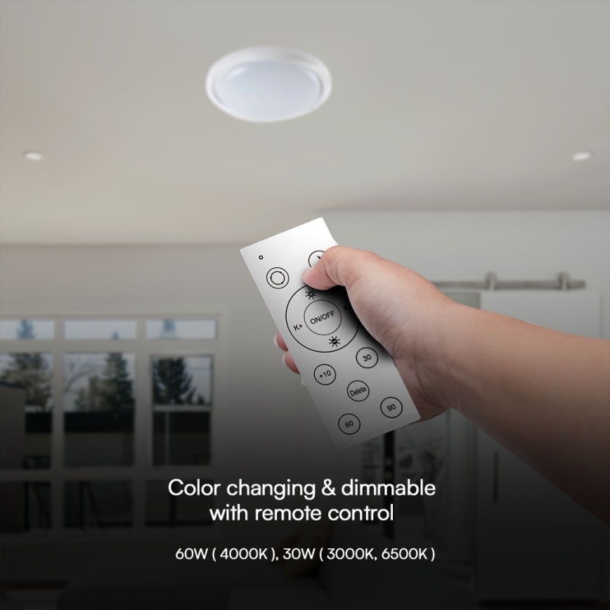 LED Димируем плафон LED/60W/230V 3000-6500K 49,2 см бял + дистанционно управление