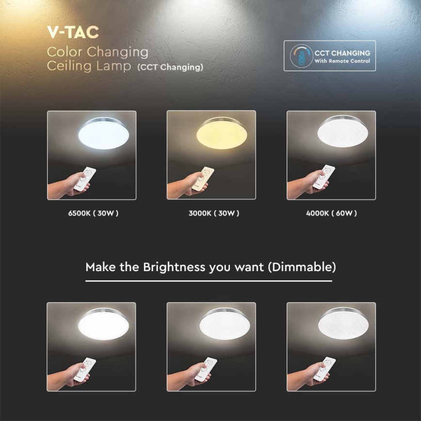 LED Димируем плафон LED/60W/230V 3000K/4000K/6500K + дистанционно