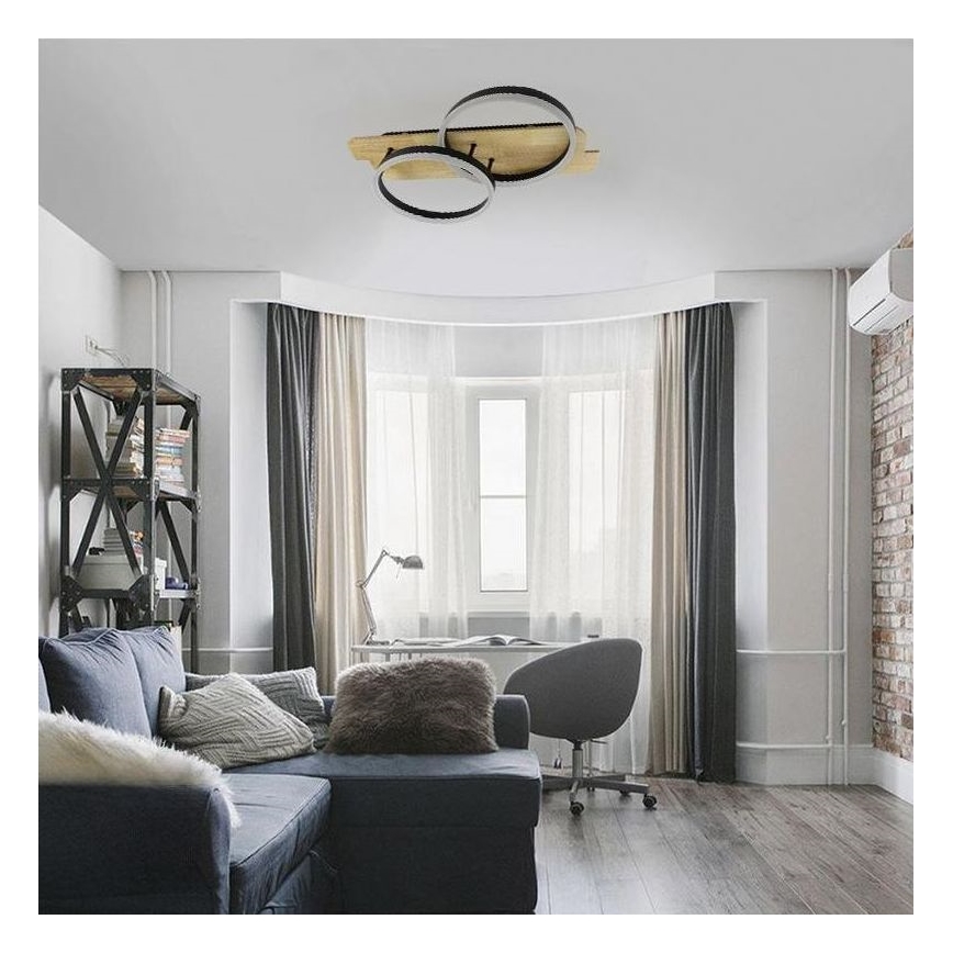 LED Димируем плафон LED/70W/230V 3000-6500K дъб + дистанционно управление