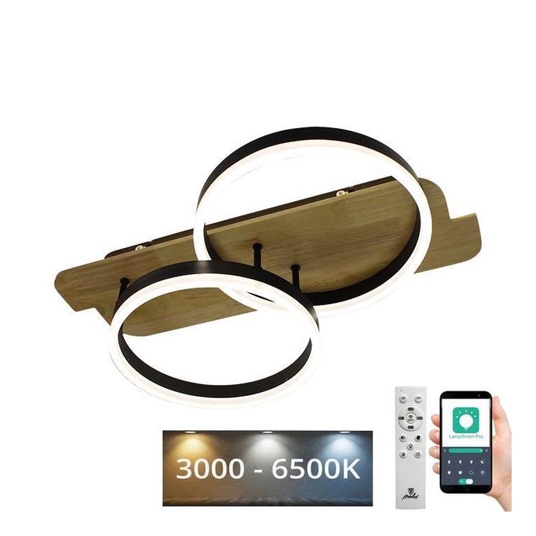 LED Димируем плафон LED/70W/230V 3000-6500K дъб + дистанционно управление