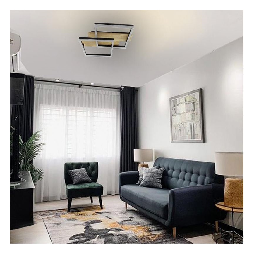 LED Димируем плафон LED/85W/230V 3000-6500K дъб + дистанционно управление