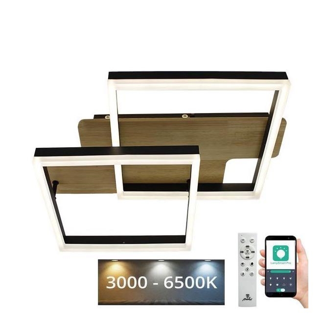LED Димируем плафон LED/85W/230V 3000-6500K дъб + дистанционно управление