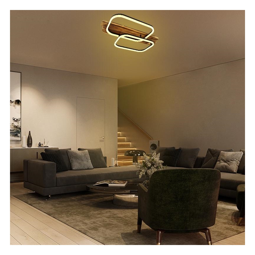 LED Димируем плафон LED/95W/230V 3000-6500K дъб + дистанционно управление