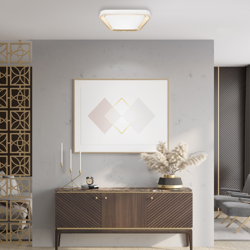 LED Димируем плафон QUADRO LED/38W/230V 3000-6000K бял/златист + дистанционно