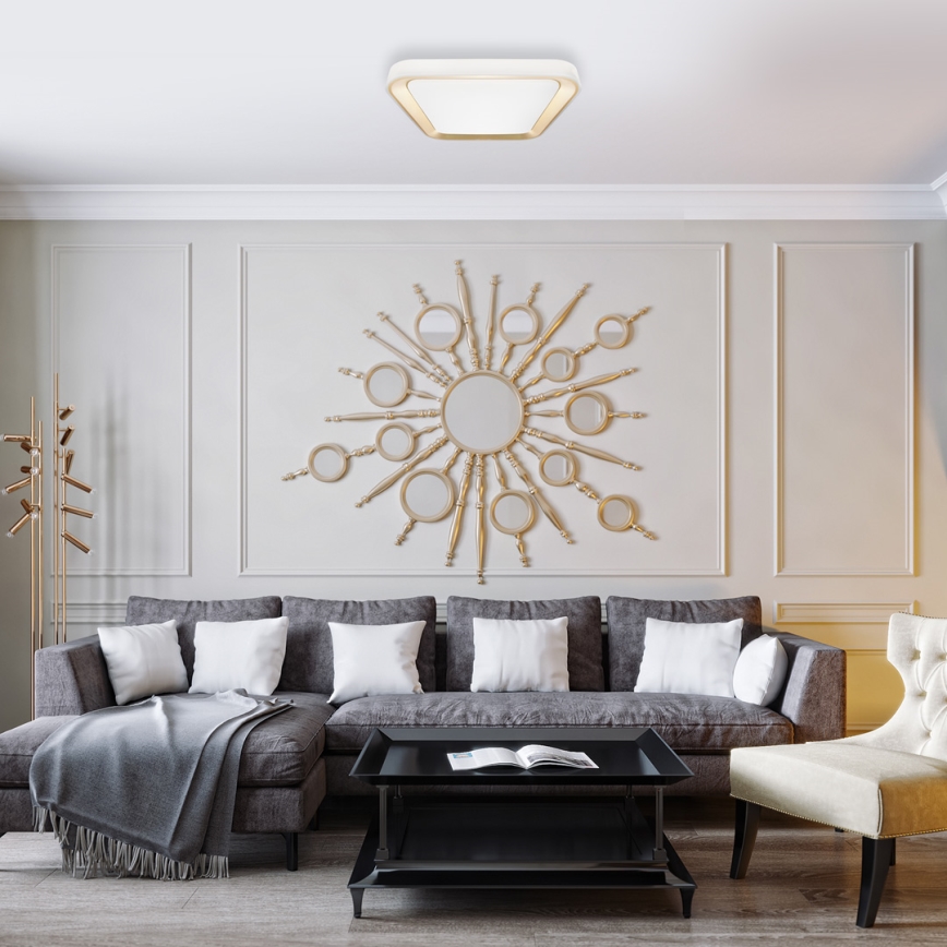 LED Димируем плафон QUADRO LED/38W/230V 3000-6000K бял/златист + дистанционно