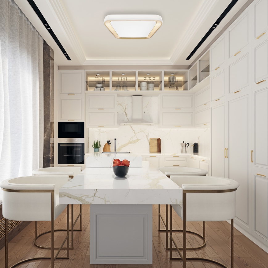 LED Димируем плафон QUADRO LED/66W/230V 3000-6000K бял/златист + дистанционно