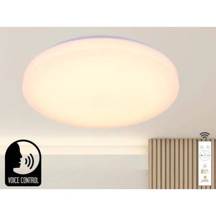 LED Димируем плафон с гласово управление OPAL LED/48W/230V 2700-6500K бял + дистанционно управление