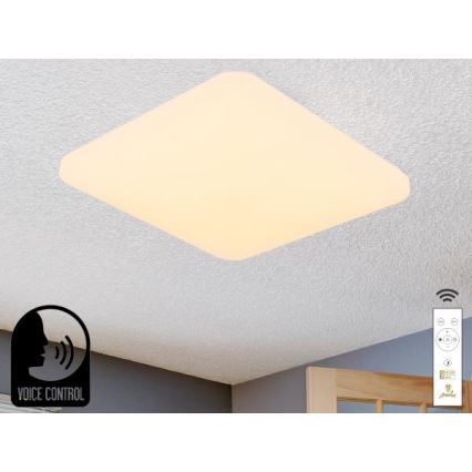 LED Димируем плафон с гласово управление OPAL LED/48W/230V 2700-6500K бял + дистанционно управление