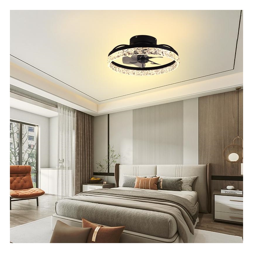 LED Димируем плафон с вентилатор LED/35W/230V 3000-6500K черен + дистанционно управление