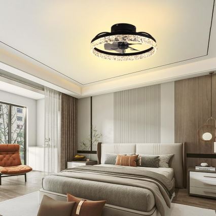 LED Димируем плафон с вентилатор LED/35W/230V 3000-6500K черен + дистанционно управление