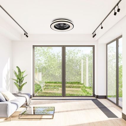 LED Димируем плафон с вентилатор LED/48W/230V 3000-6500K черен + дистанционно управление