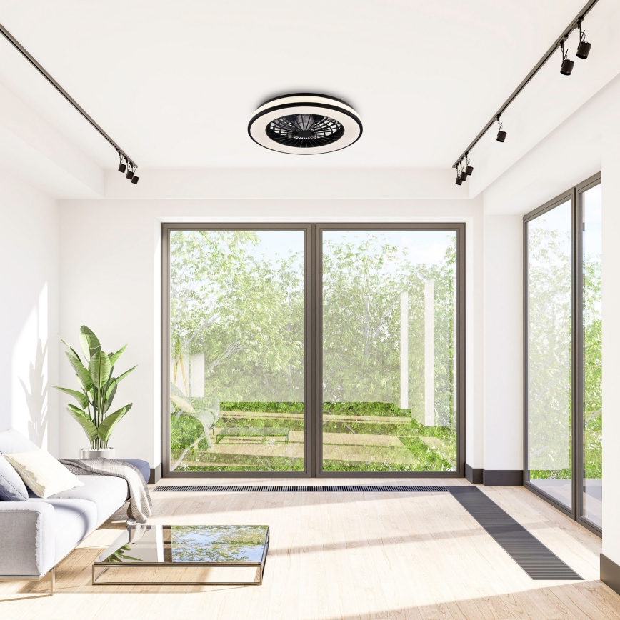 LED Димируем плафон с вентилатор LED/48W/230V 3000-6500K черен + дистанционно управление