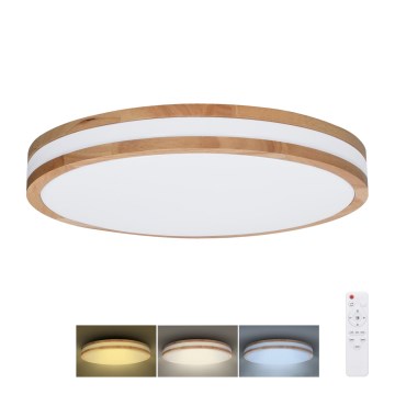 LED Димируем плафон WOODY LED/60W/230V 3000-6500K дъб Ø 50 см + дистанционно управление