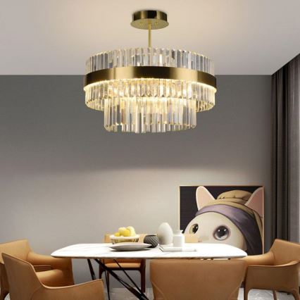 LED Димируем кристален полилей na tyči LED/80W/230V 3000-6500K златист + дистанционно управление