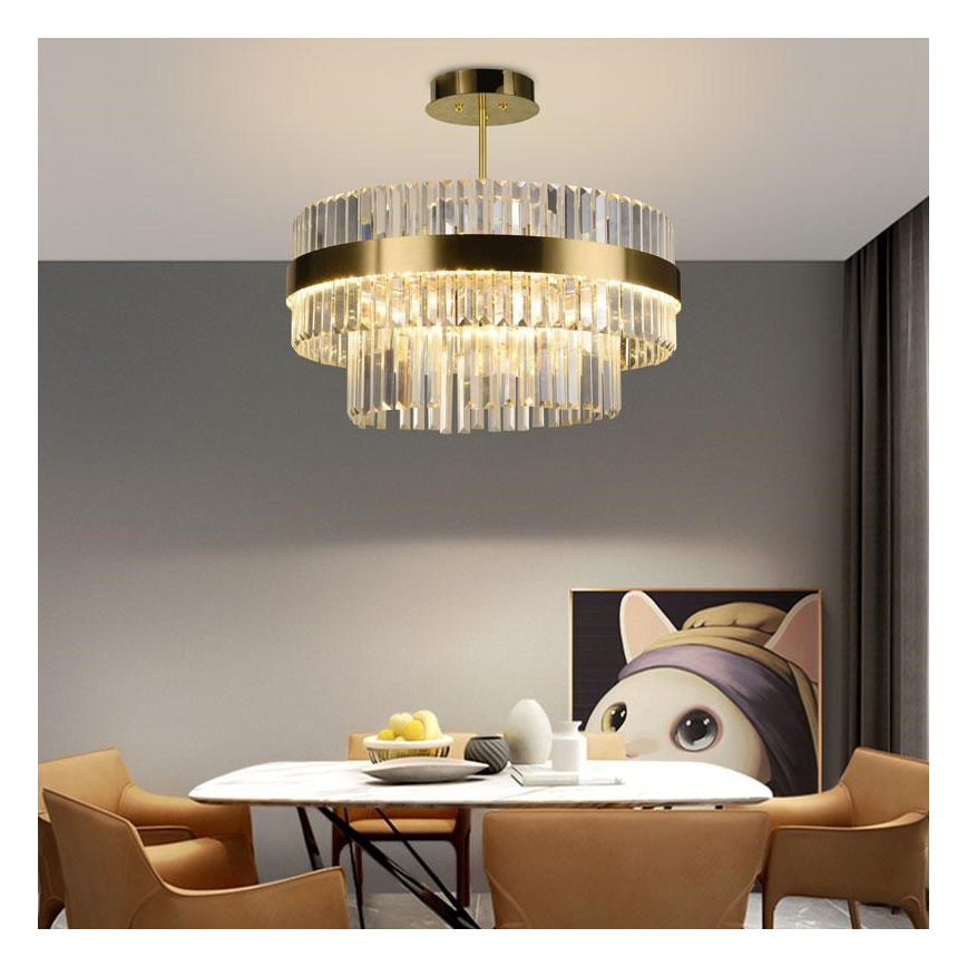 LED Димируем кристален полилей na tyči LED/80W/230V 3000-6500K златист + дистанционно управление