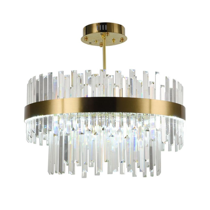 LED Димируем кристален полилей na tyči LED/80W/230V 3000-6500K златист + дистанционно управление