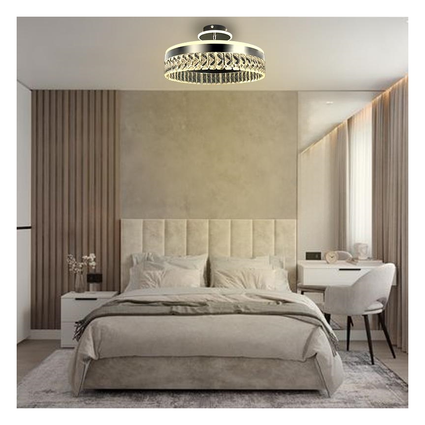 LED Димируем кристален полилей за повърхностен монтаж LED/75W/230V 3000-6500K матов хром + дистанционно управление