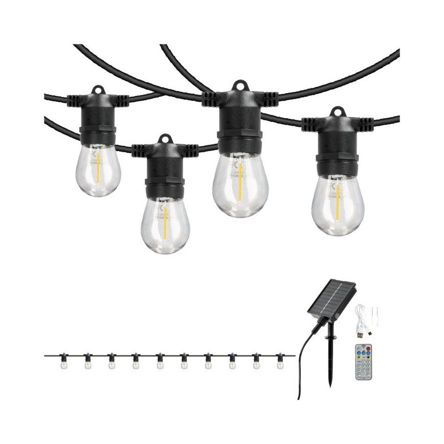 LED димируема соларна декоративна гирлянда STARLIGHT NEO 10xE27/3,7V 2700K IP54 1200 mAh 11,5m + дистанционно управление