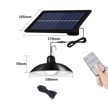 LED Димируем соларен полилей на връв LED/1,8W/3,7V IP44 6500K 1600 mAh + дистанционно управление
