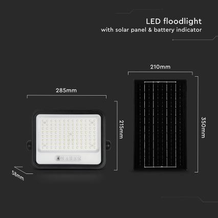 LED димируем соларен прожектор LED/200W/3,2V 2000-8000K IP65 10000 mAh черен + дистанционно управление