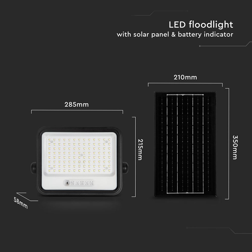 LED димируем соларен прожектор LED/200W/3,2V 2000-8000K IP65 10000 mAh черен + дистанционно управление