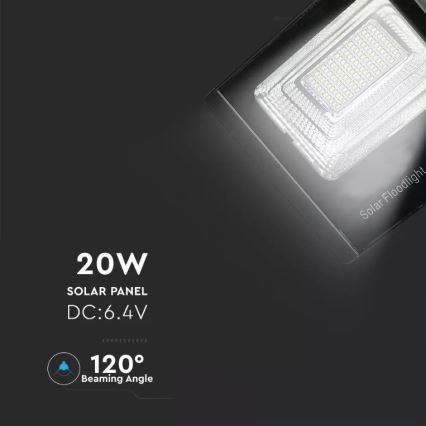 LED Димируем соларен прожектор LED/20W/6,4V 4000K IP65 10000 mAh + дистанционно управление