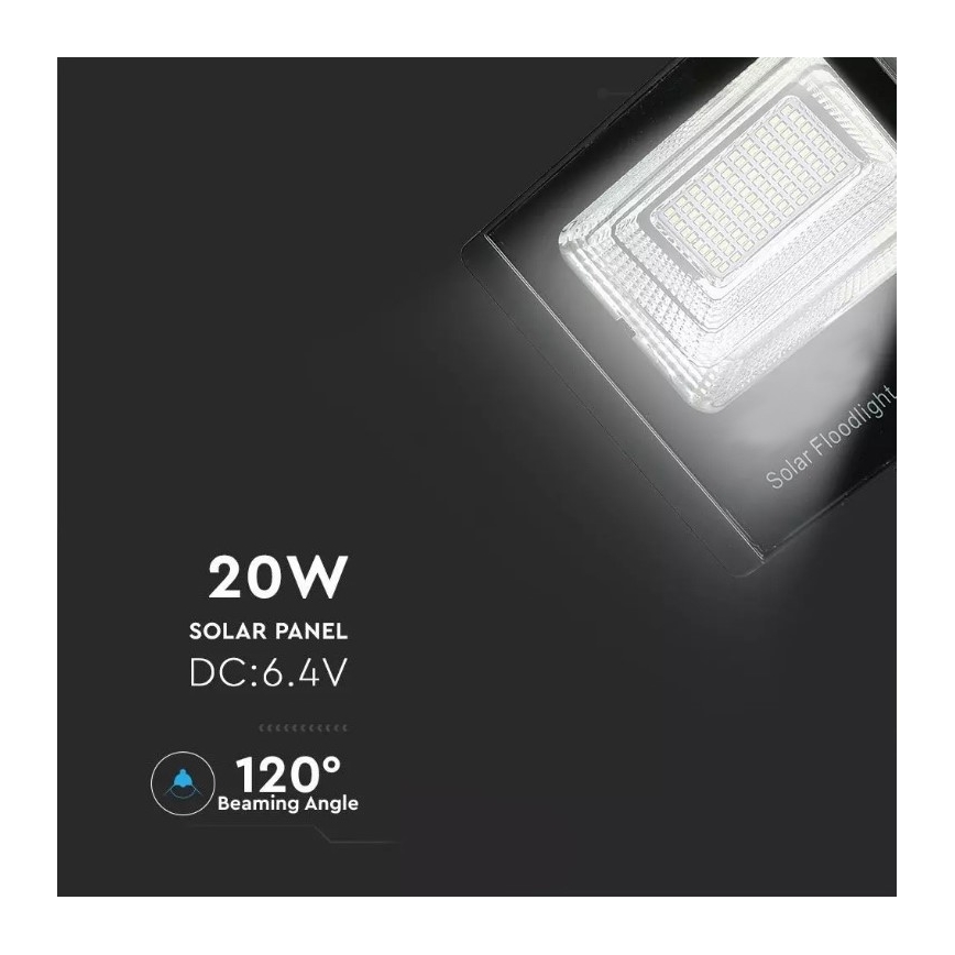 LED Димируем соларен прожектор LED/20W/6,4V 4000K IP65 10000 mAh + дистанционно управление