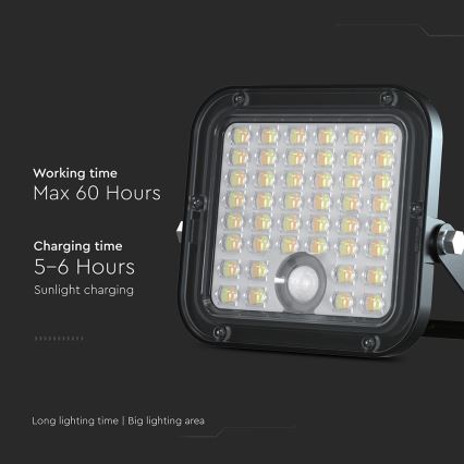 LED Димируем соларен прожектор със сензор LED/10W/3,7V 4000/6000K IP65 + дистанционно управление