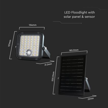 LED Димируем соларен прожектор със сензор LED/10W/3,7V 4000/6000K IP65 + дистанционно управление