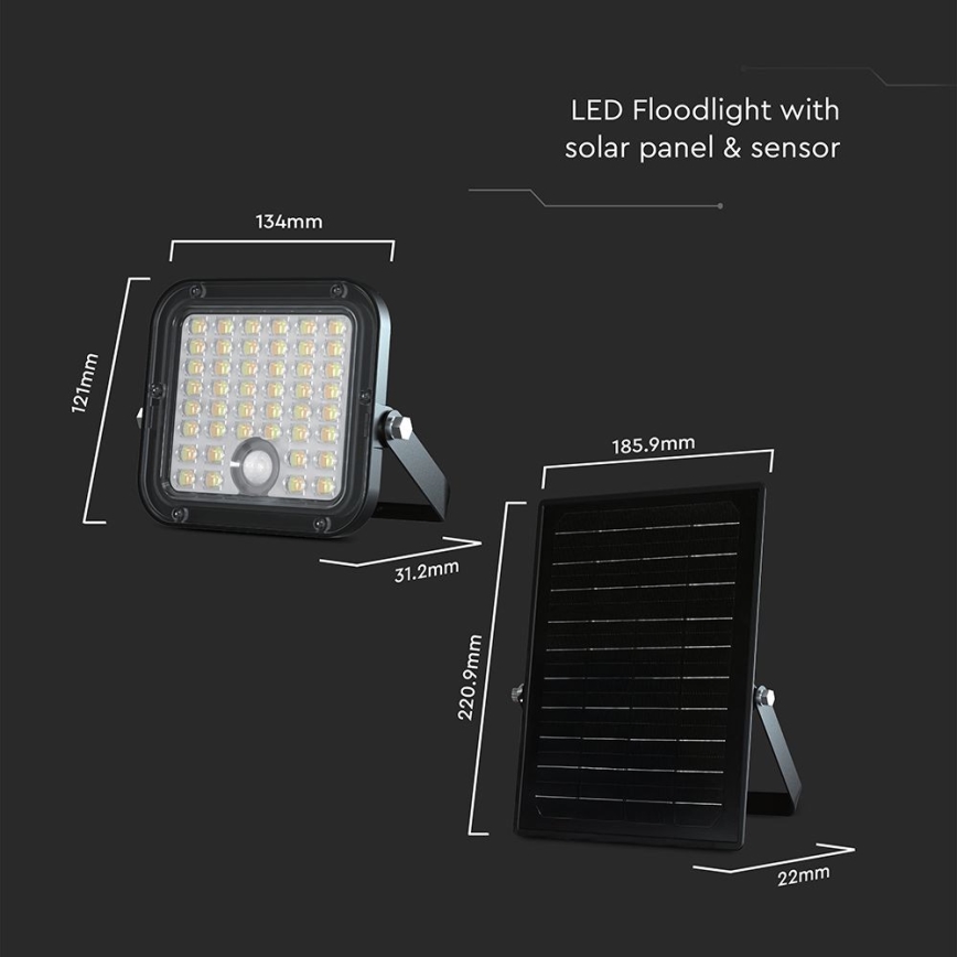 LED Димируем соларен прожектор със сензор LED/10W/3,7V 4000/6000K IP65 + дистанционно управление