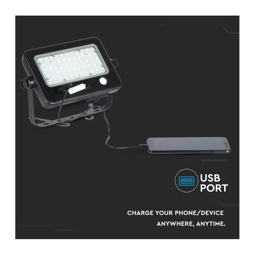 LED Димируем соларен прожектор със сензор LED/10W/3,7V 4000K IP65 + USB порт