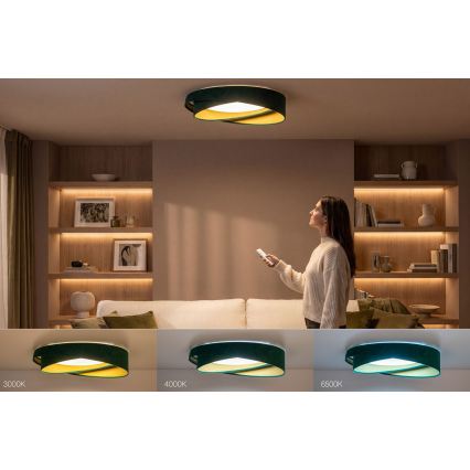 LED димируемо таванно осветително тяло SMART GALAXY MODERN LED/24W/230V 3000-6500K диаметър 55 см зелено/златисто + дистанционно управление