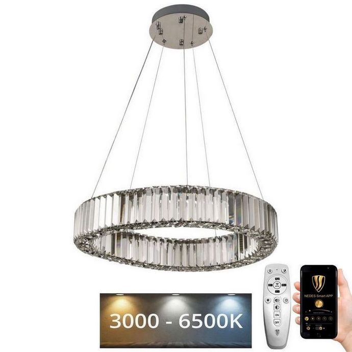 LED Димируем кристален полилей на нишка LED/40W/230V 3000-6500K лъскав хром + дистанционно управление