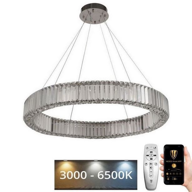 LED Димируем кристален полилей на нишка LED/50W/230V 3000-6500K лъскав хром + дистанционно управление